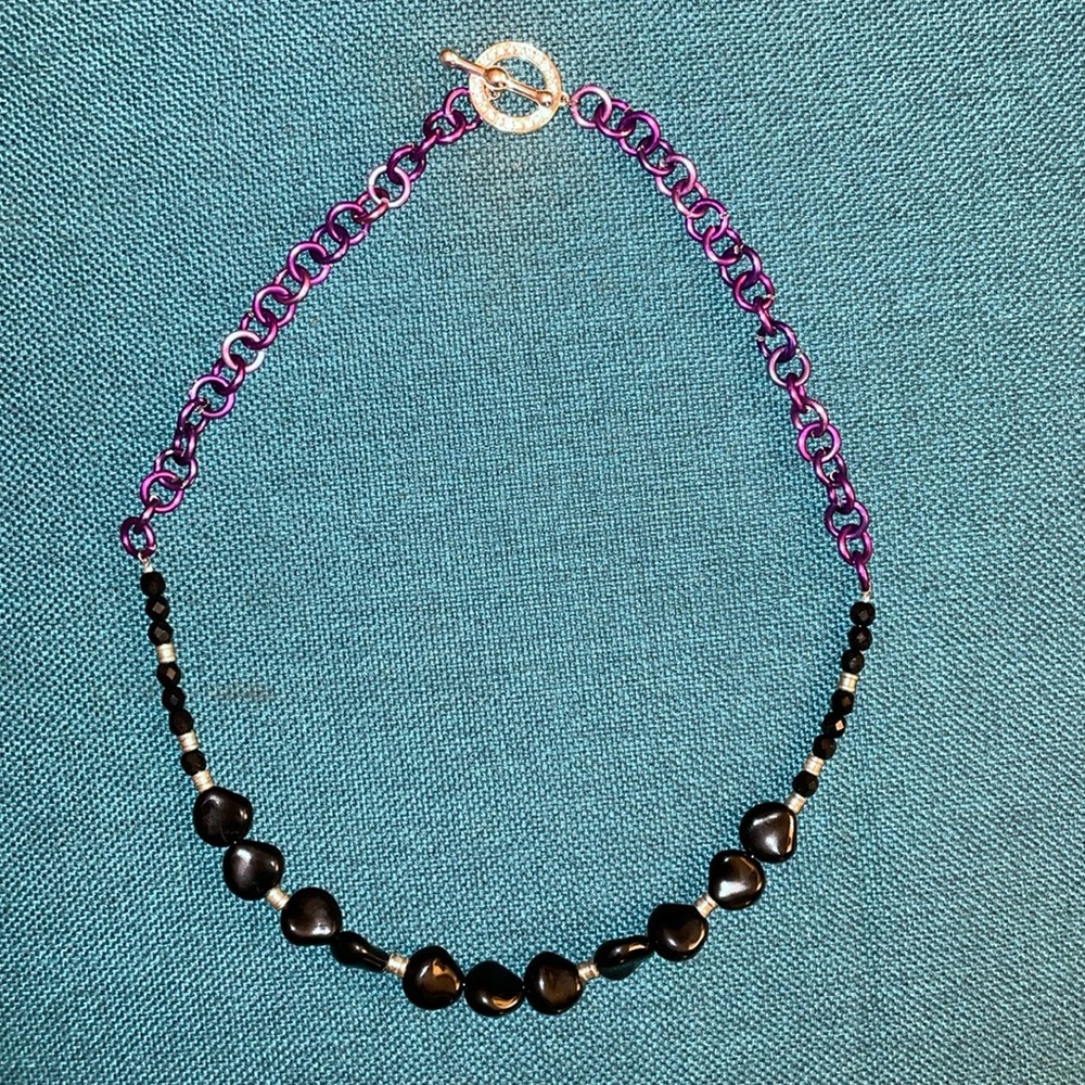 Black purple silver necklace